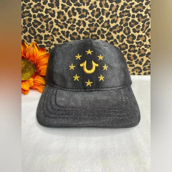 🦋B2G1🦋TRUE RELIGION Black HorseShoe Adjustable Baseball Hat | OSFA | - Picture 6 of 7